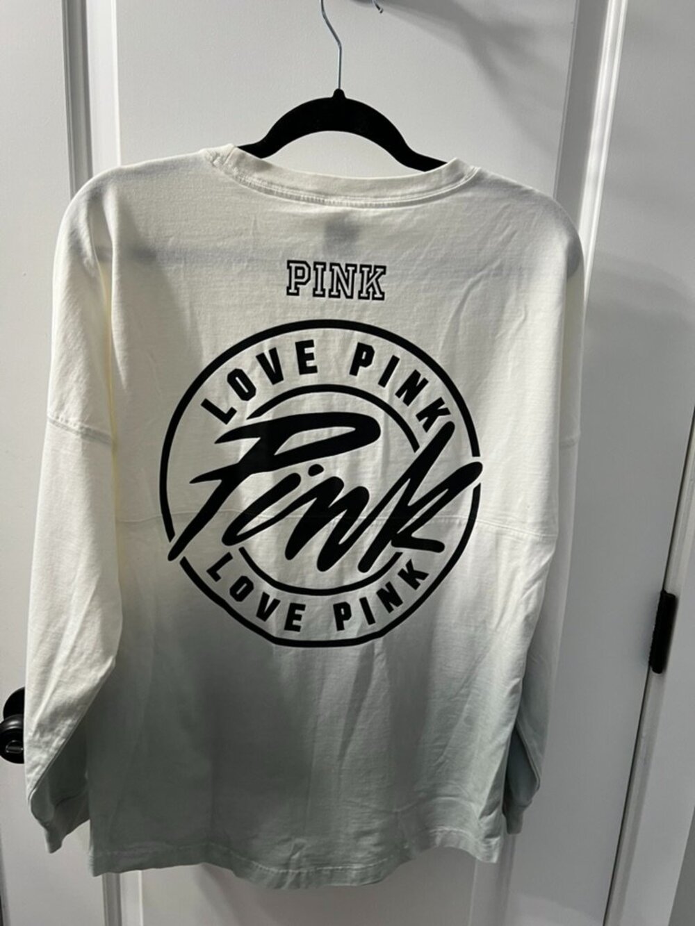 PINK Victoria's Secret White Long Sleeve Logo Tee XS Love Pink Graphic Shirt